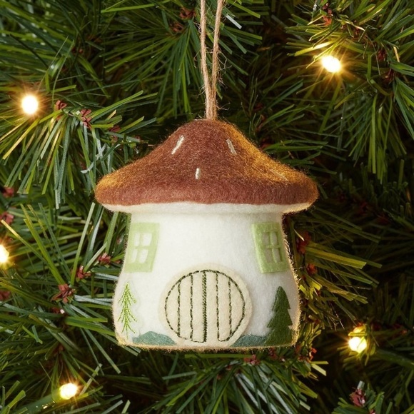 Fabric Mushroom House Ornament, Ivory/Brown, NWT - Picture 1 of 4